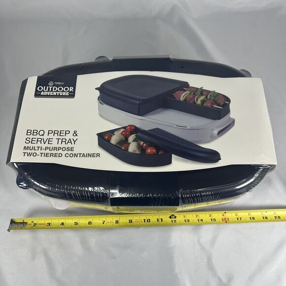 Torelli Outdoor Adventure BBQ Prep & Serve Tray Two-Tiered Container Blue White - Picture 5 of 6